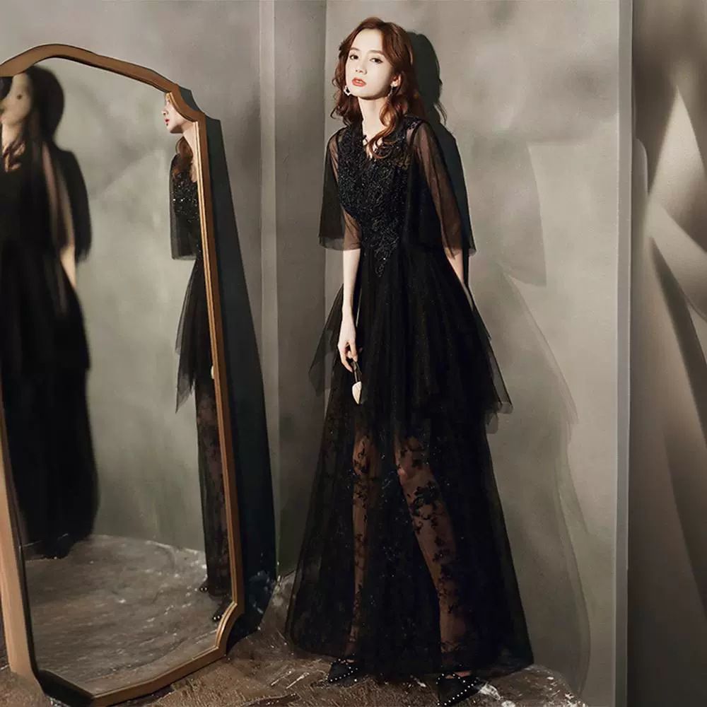 新品未使用 ブラックドレス 女性用パーティーエレガント 2025 秋冬新作