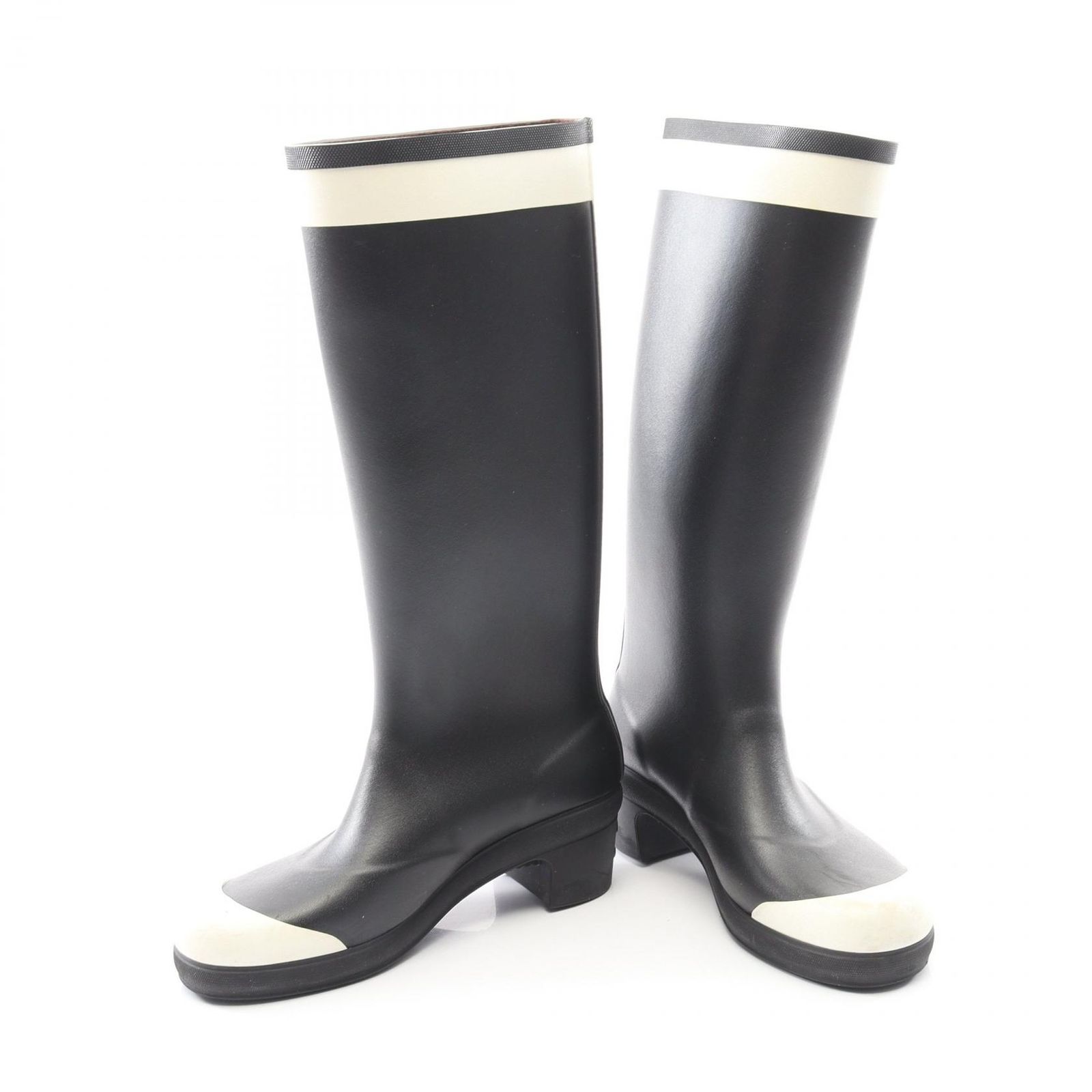 CHANEL 長靴 レインブーツ　36 ブラック/ホワイト G34076 シャネル CHANEL レインシューズ ココマーク G34076 ブラックxホワイト