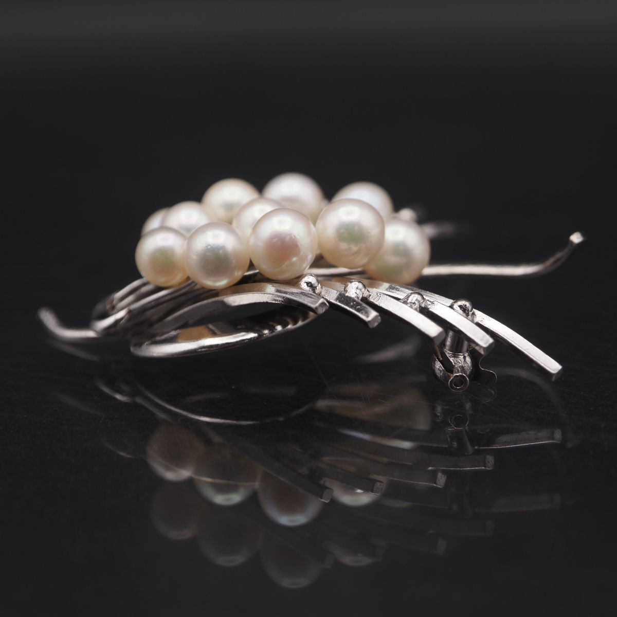 H972 本真珠 5.3-6mm12珠 パール SILVER刻印 ブローチ デザイン
