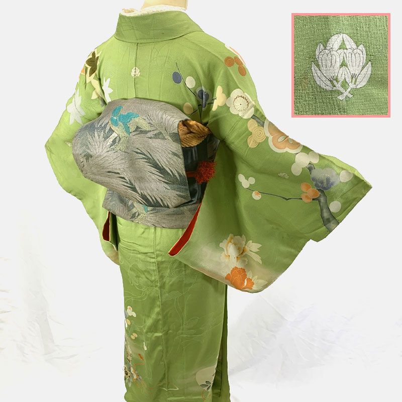 602aa21◇アンティーク着物 花車 童子 金糸 トロモダン 大正ロマン