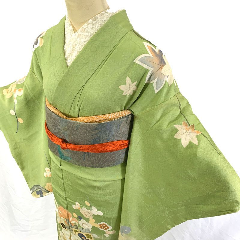 602aa21◇アンティーク着物 花車 童子 金糸 トロモダン 大正ロマン