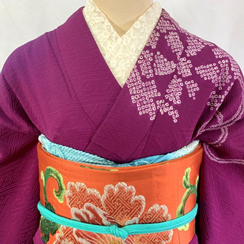 602aa22◇アンティーク着物 橘 刺繍 部分絞り 金糸 レトロモダン 大正