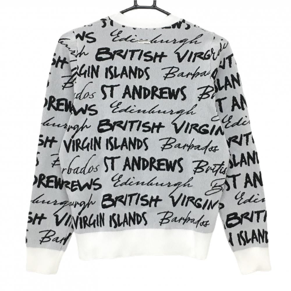 美品】セントアンドリュース セーター 白系×黒 英字ロゴ総柄 ニット