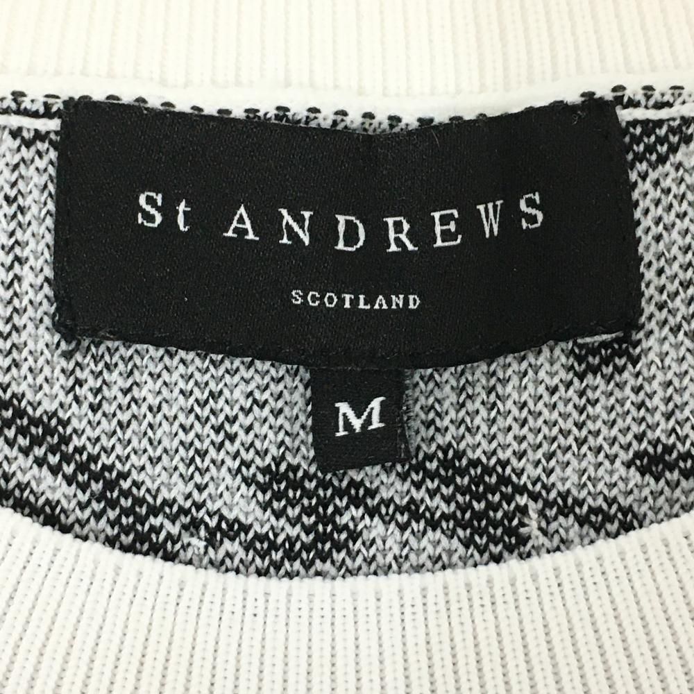 美品】セントアンドリュース セーター 白系×黒 英字ロゴ総柄 ニット