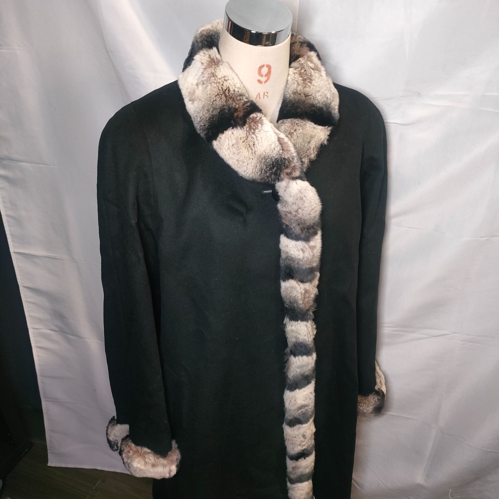 美品】カシミヤ100% ロング コート レッキス ファー 黒 ブラック M