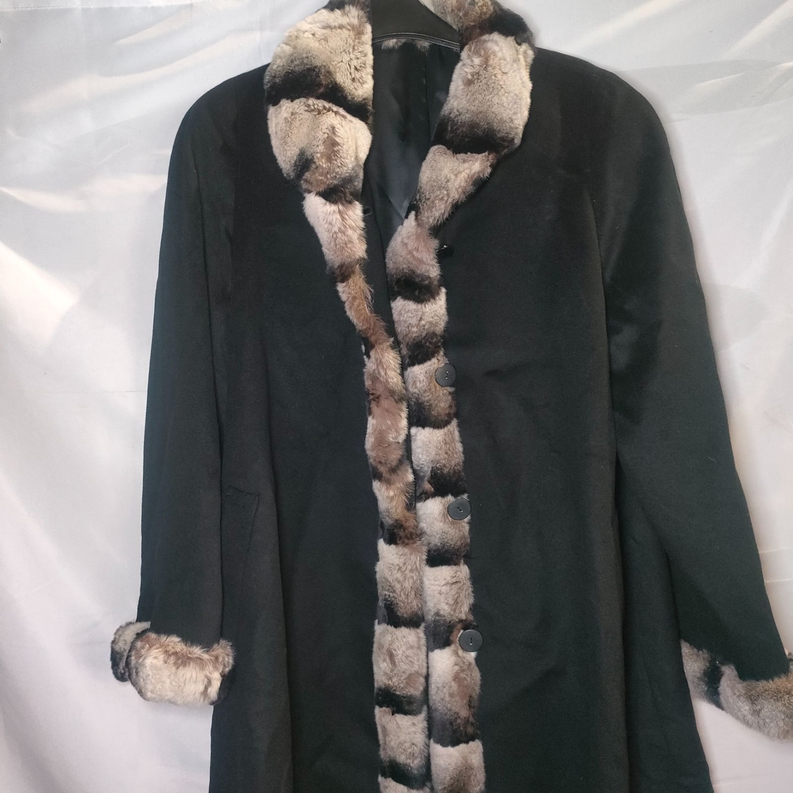美品】カシミヤ100% ロング コート レッキス ファー 黒 ブラック M
