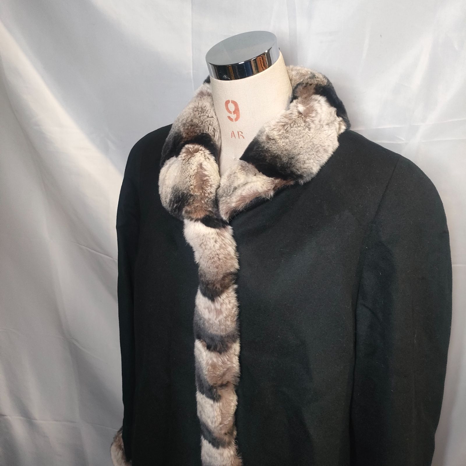 美品】カシミヤ100% ロング コート レッキス ファー 黒 ブラック M