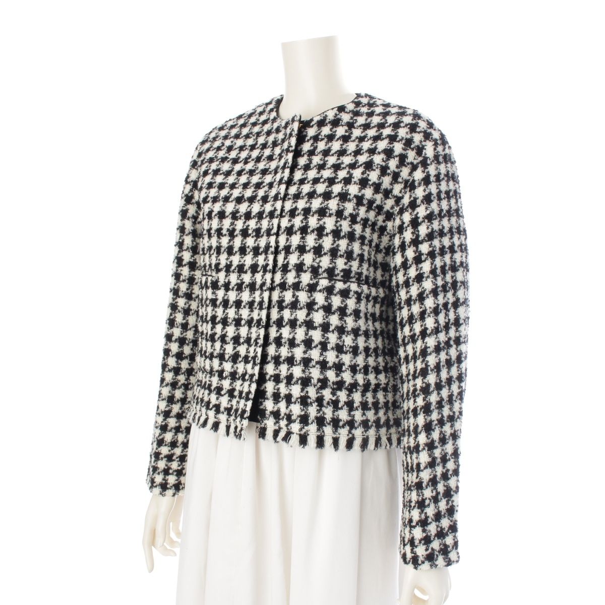 ドゥロワー ウール ツイード ハウンドトゥース 千鳥格子 ノーカラー
