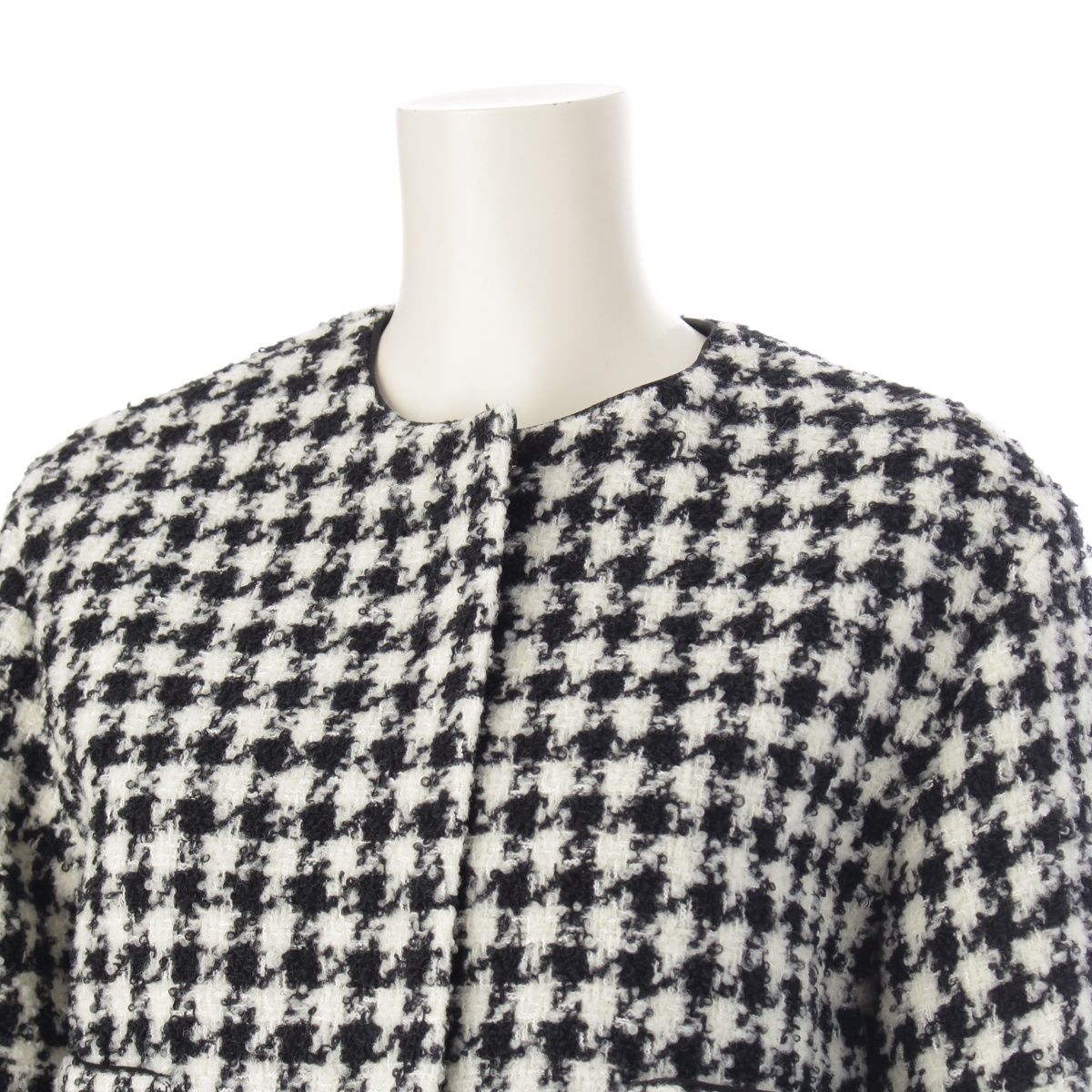 ドゥロワー ウール ツイード ハウンドトゥース 千鳥格子 ノーカラー
