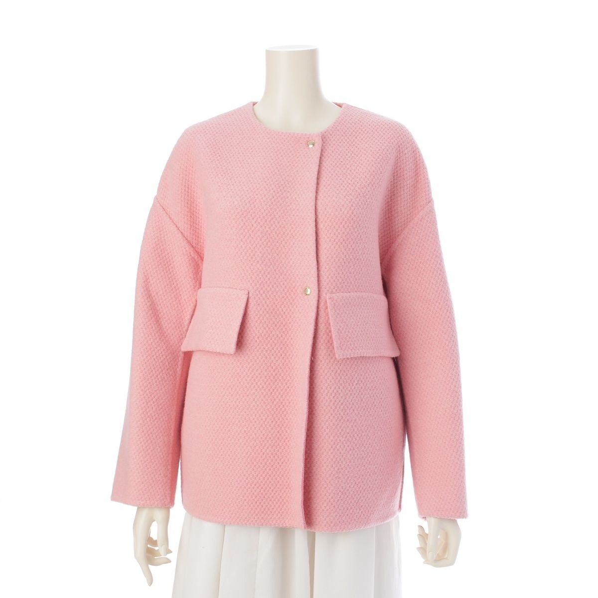 ドゥロワー ウールカシミヤケヌキ ノーカラージャケット ベージュ ドゥロワー 24AW WINTER2 ウール カシミヤ混 ポップコーン ケヌキ ノー