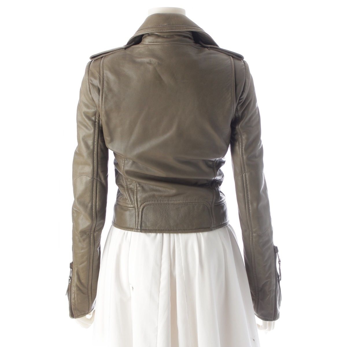 【美品】バレンシアガ　レザージャケット　ラムレザー　羊革　カーキ　シングル　38 美品】バレンシアガ レザージャケット ラムレザー 羊革 カーキ