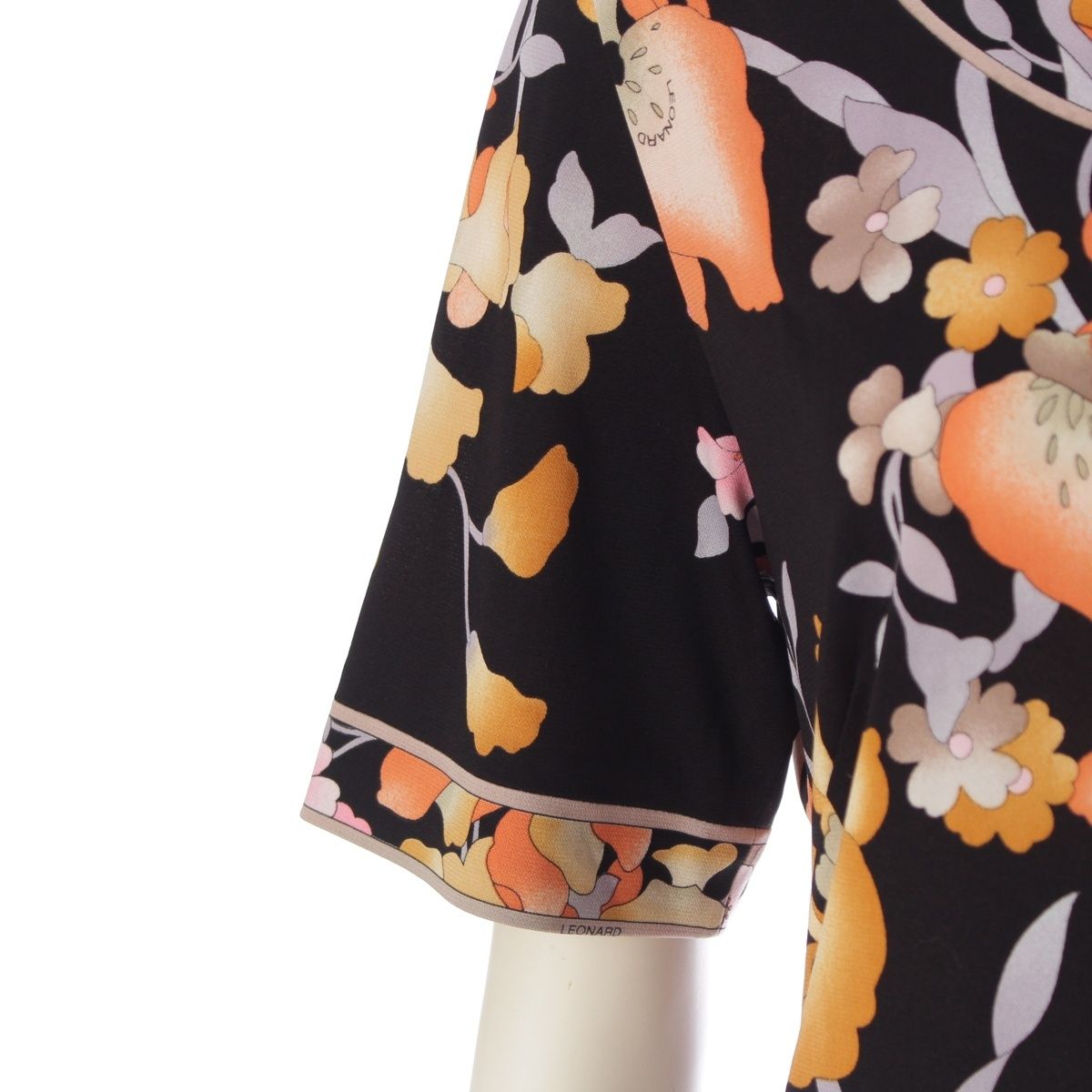 レオナール カンカン素材 半袖 カットソー ブラック×オレンジ L【中古