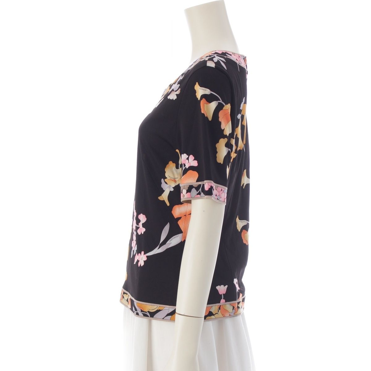 レオナール カンカン素材 半袖 カットソー ブラック×オレンジ L【中古