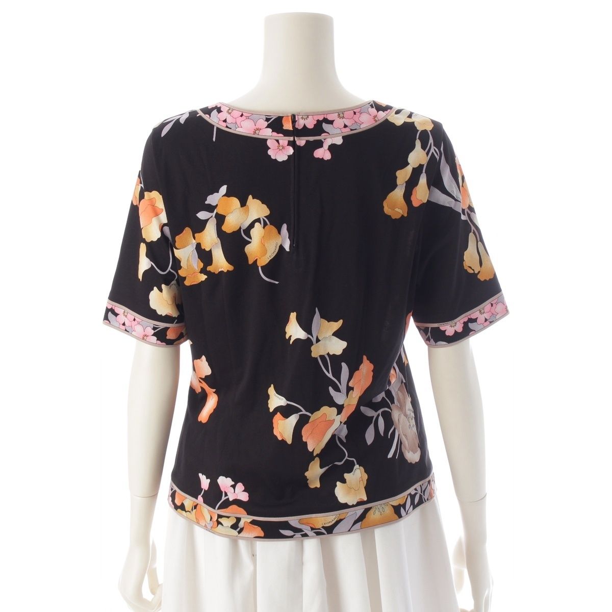 レオナール カンカン素材 半袖 カットソー ブラック×オレンジ L【中古