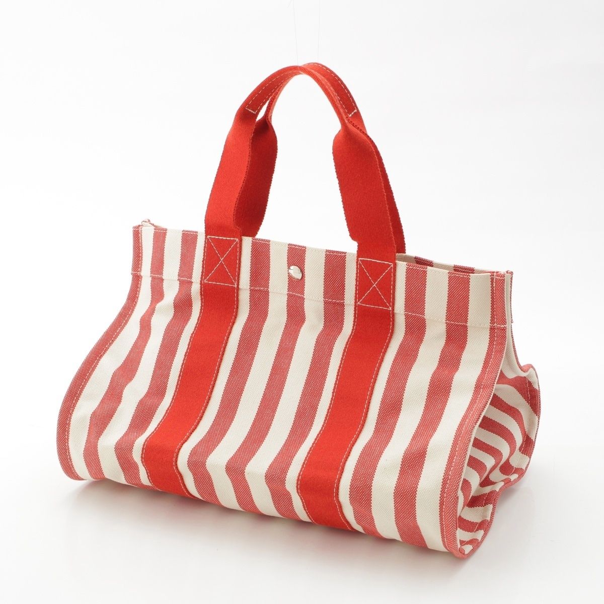 エルメス　赤 ストライプ キャンバストートバッグ　美品 エルメス カンヌ コットン MM キャンバス ポーチ付き ストライプ