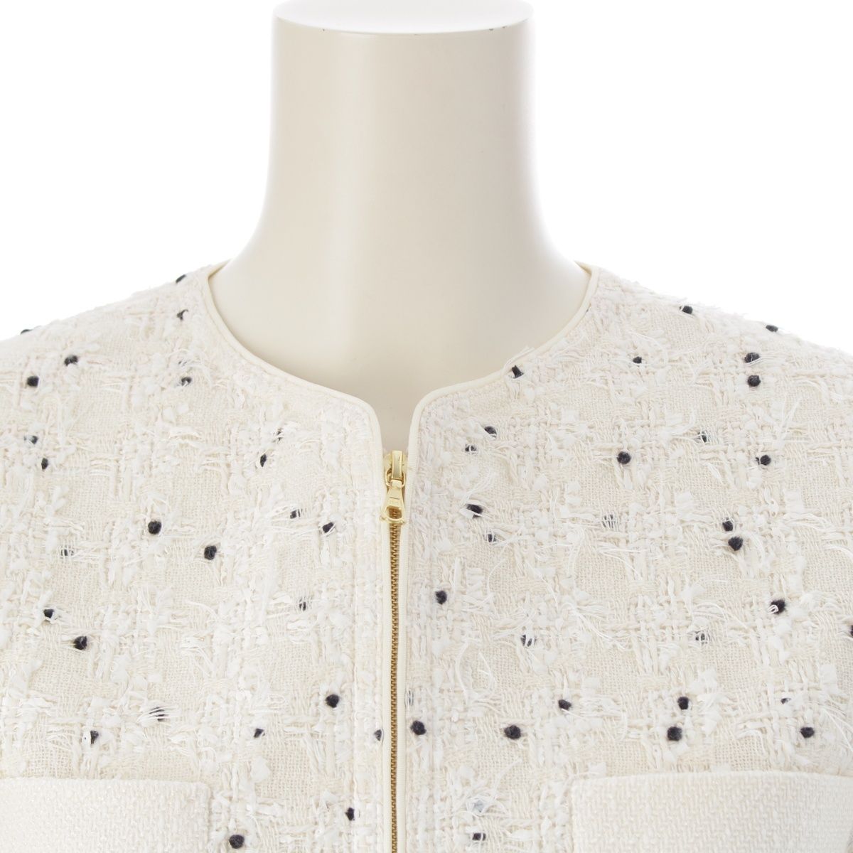 ドゥロワー コットン ツイード ドット ジップアップ ノーカラー