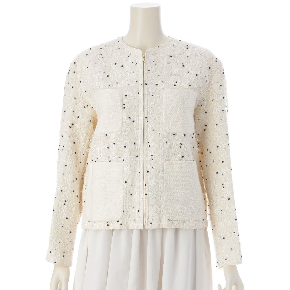 ドゥロワー コットン ツイード ドット ジップアップ ノーカラー