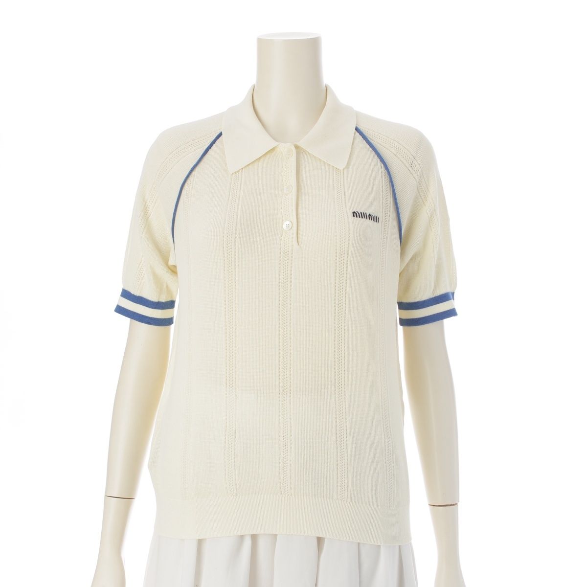 ミュウミュウ 25SS コットン パイピング ロゴ 半袖 ポロシャツ MMLB39