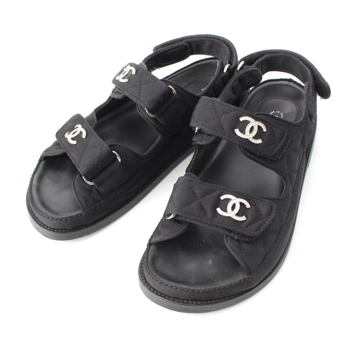 シャネル 17P ファブリック ココマーク ラインストーン フラット