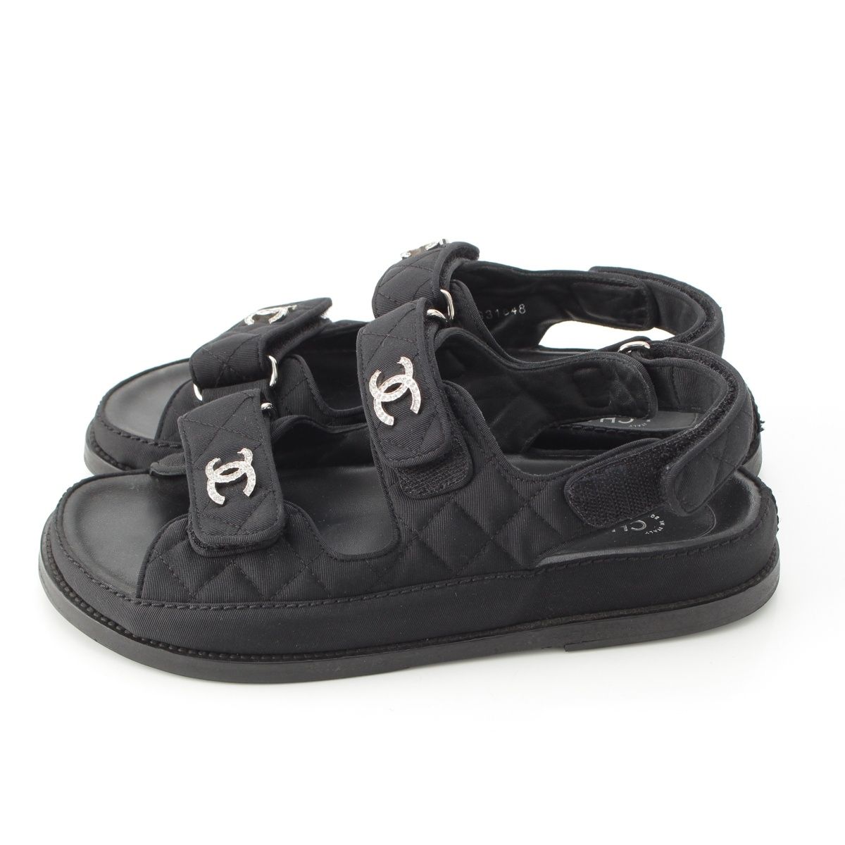 シャネル 17P ファブリック ココマーク ラインストーン フラット