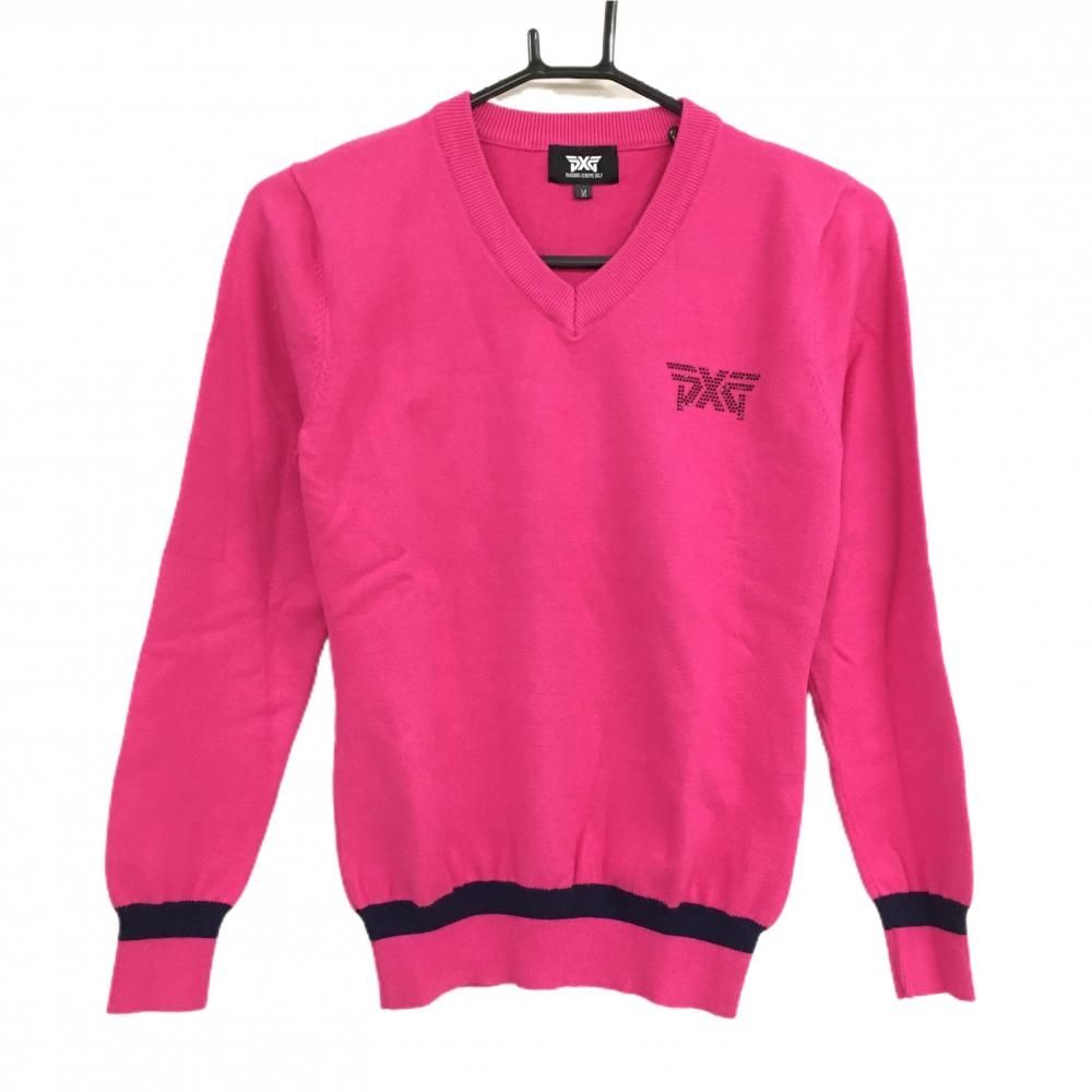 ピーエックスジー セーター ピンク×ネイビー ニット Vネック