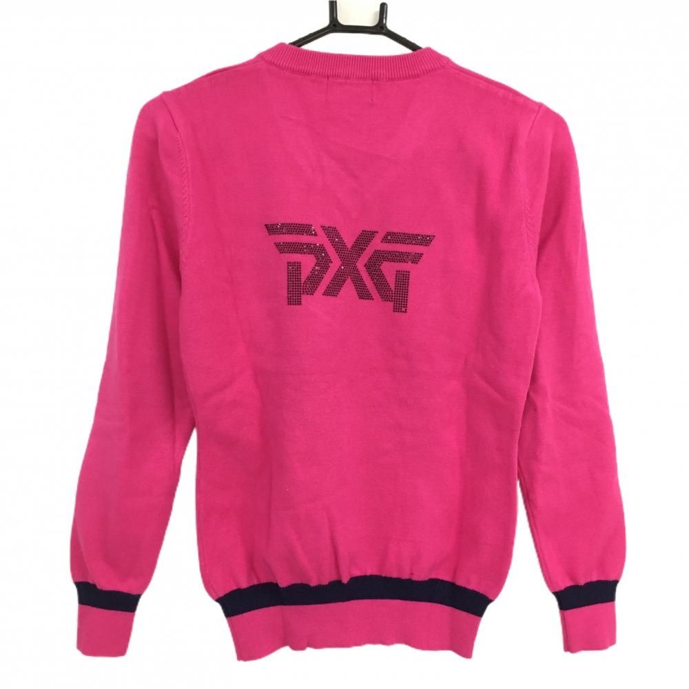 ピーエックスジー セーター ピンク×ネイビー ニット Vネック