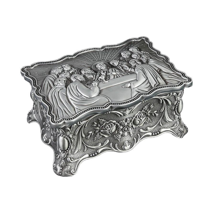 新品未使用 古代エジプト風バラ柄四角形ジュエリーボックス 金属製個性