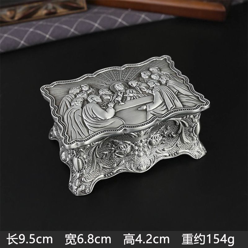 新品未使用 古代エジプト風バラ柄四角形ジュエリーボックス 金属製個性