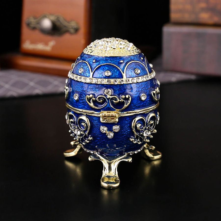 新品未使用 七宝焼金属卵型ジュエリーボックス 蓋付き埃防止 活け卵型