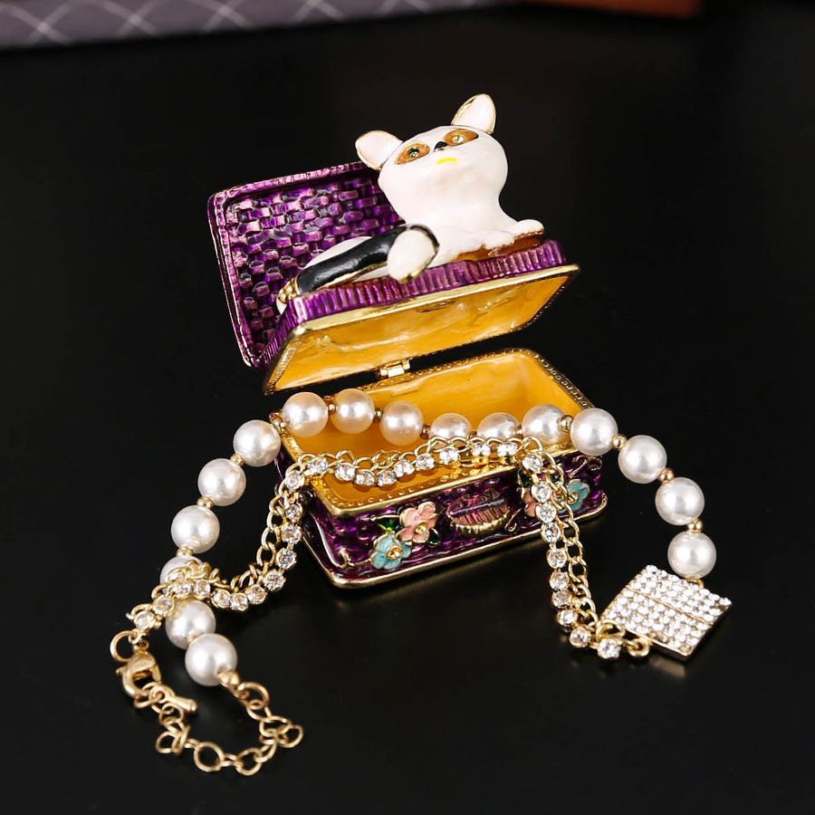 新品未使用 アンティーク箱型猫柄ジュエリーボックス 可愛い精巧小巧な