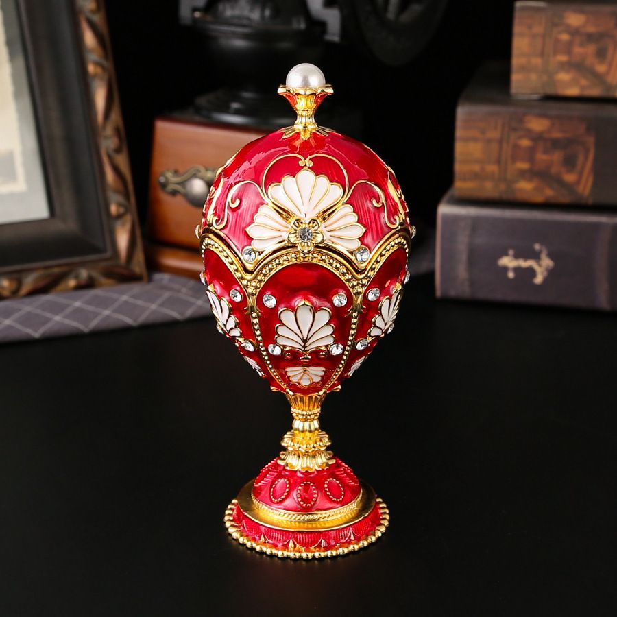 新品未使用 高級金属工芸品 七宝焼 ロシアン真珠卵型ジュエリー