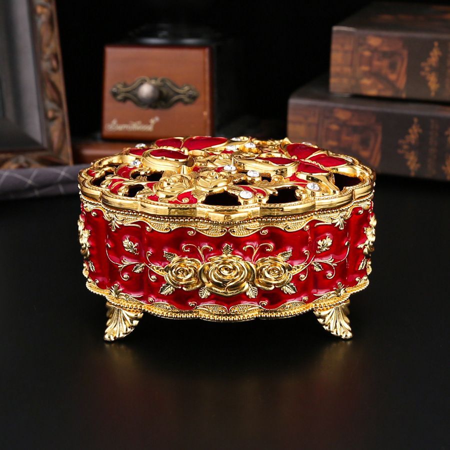 新品未使用 精巧七宝焼空ケース ばら花蝶柄ジュエリーボックス 手作り