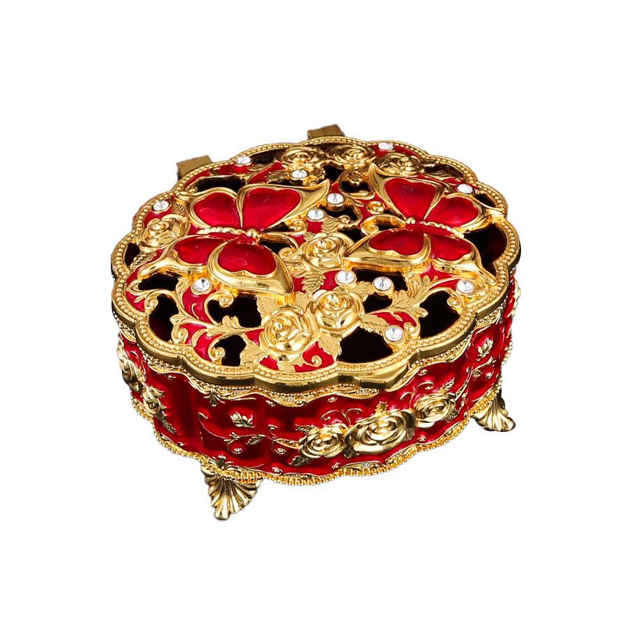 新品未使用 精巧七宝焼空ケース ばら花蝶柄ジュエリーボックス 手作り