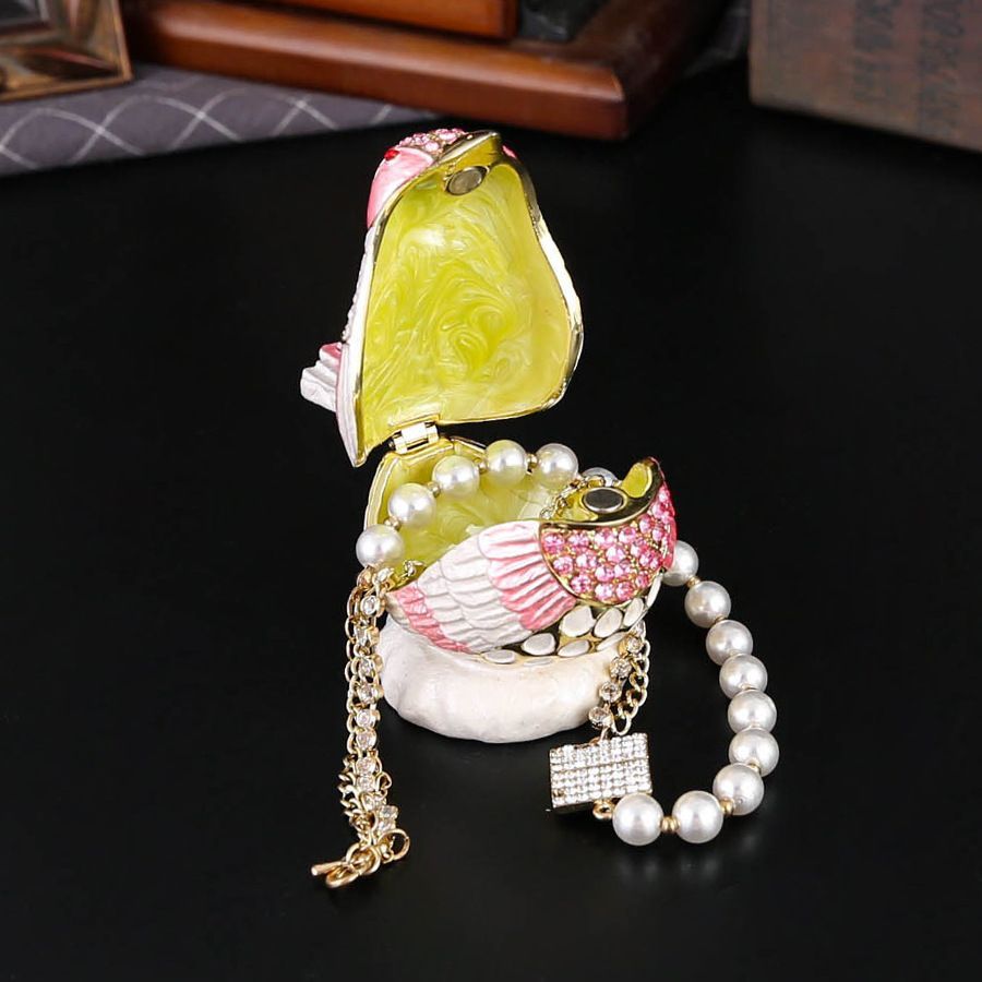 新品未使用 雀柄ジュエリーボックス 七宝焼工芸金属製 雀柄装飾ケース