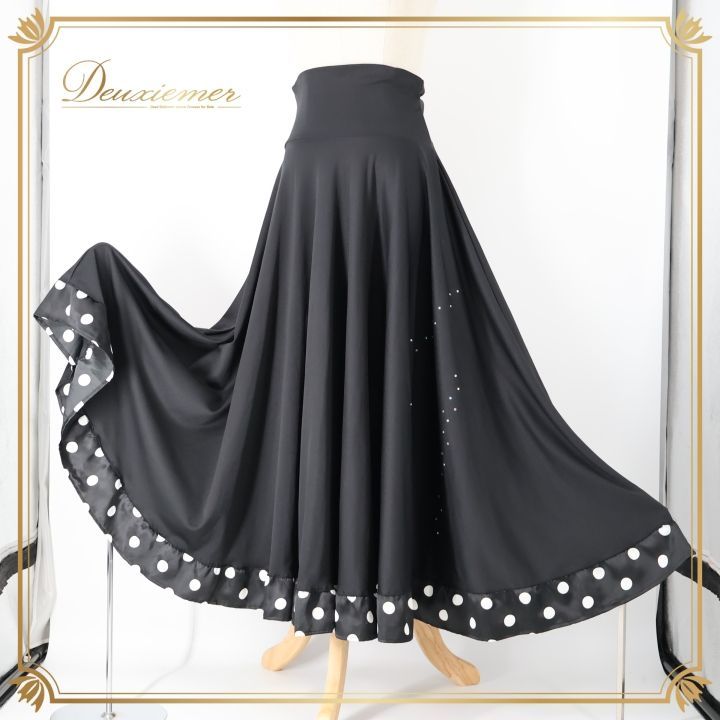 フラメンコ 衣装 ファルダ スカート ブラック系 水玉 ドット柄