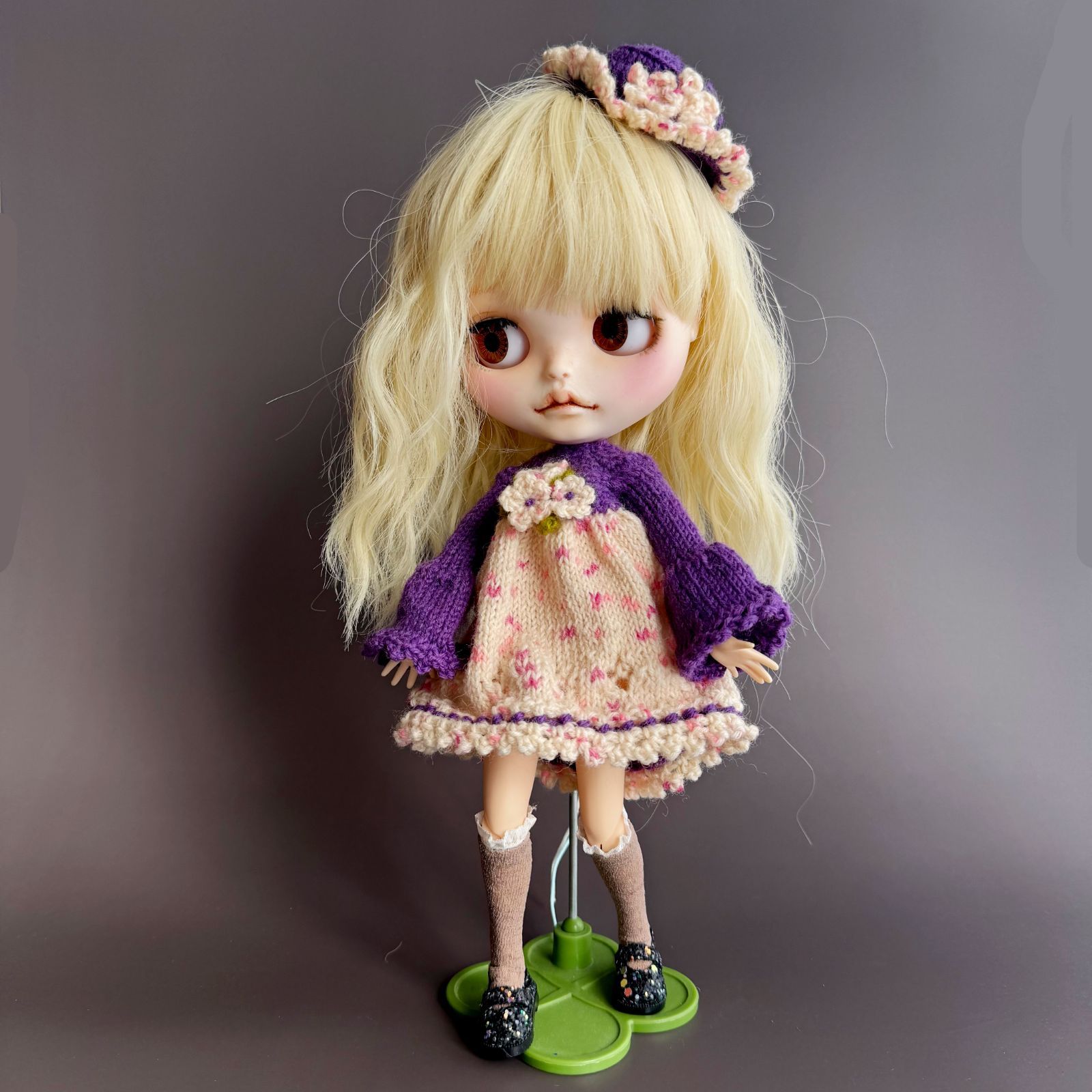 1/6 アウトフィット ワンピース+帽子 ニット パープル ブライス リカ