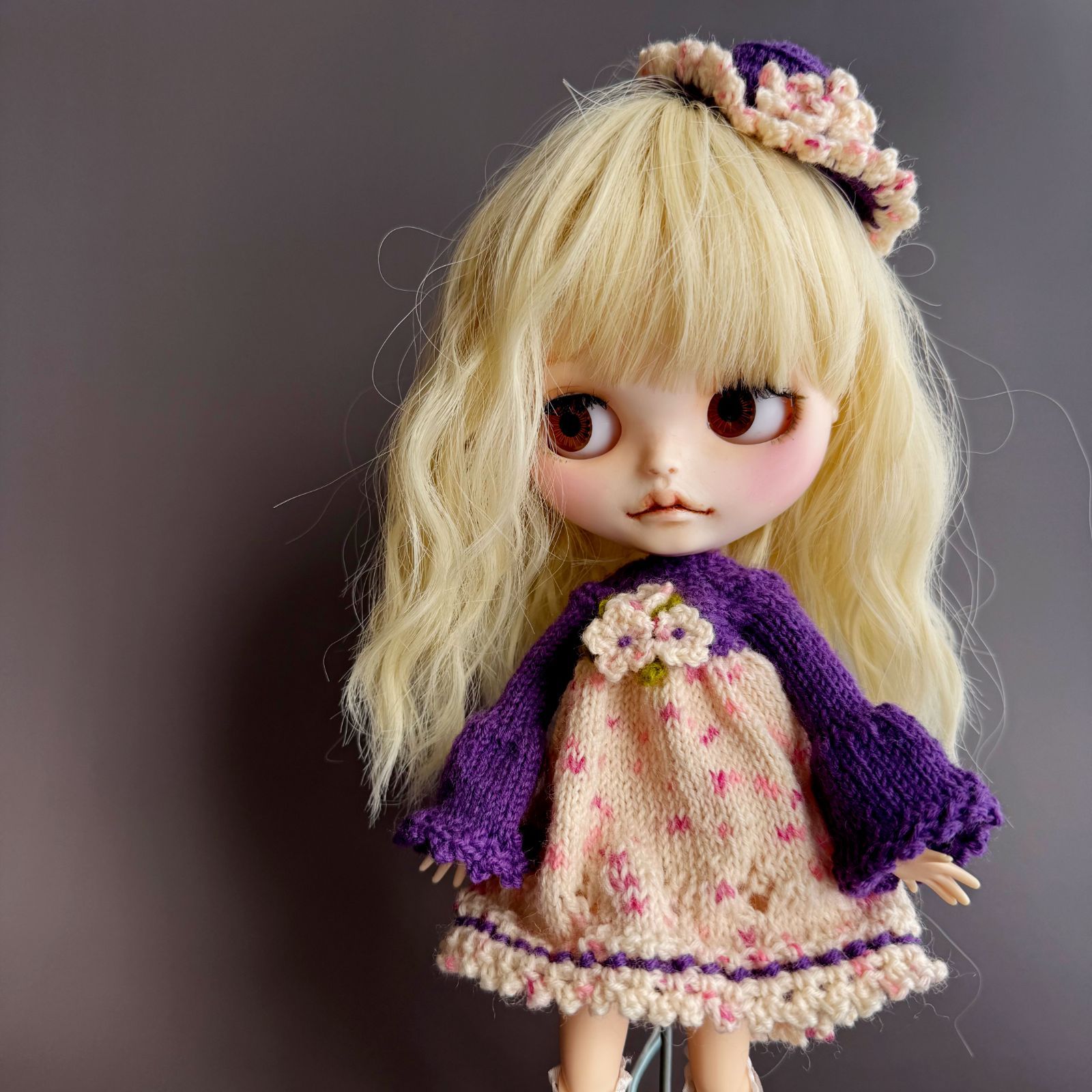 1/6 アウトフィット ワンピース+帽子 ニット パープル ブライス リカ