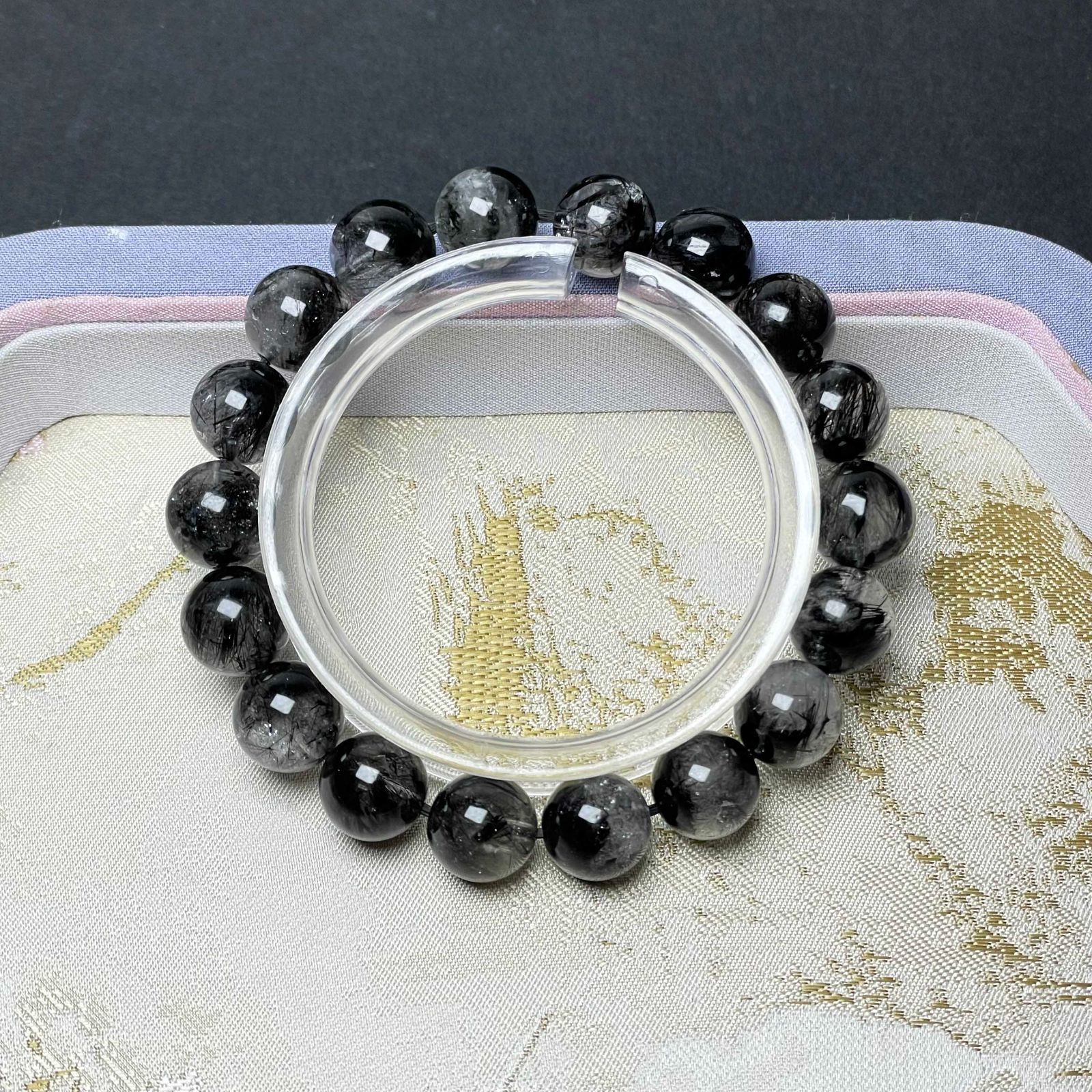 天然水晶☆【60Aブラックルチル】☆黒針ブレスレット 天然石A 10.5