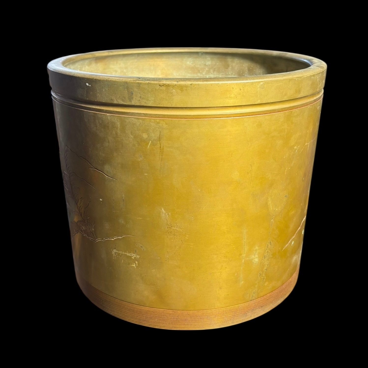 銅火鉢 松山水風景図 火鉢 陶器 時代物 古道具 骨董品 アンティーク