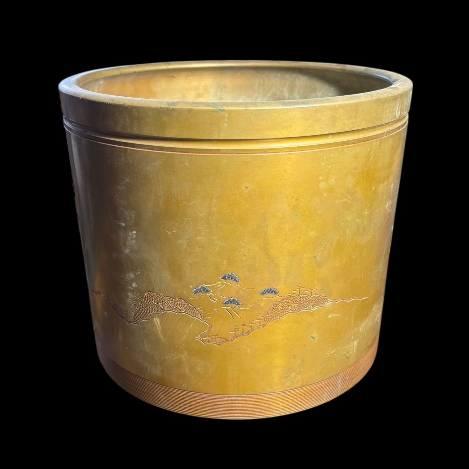 銅火鉢 松山水風景図 火鉢 陶器 時代物 古道具 骨董品 アンティーク