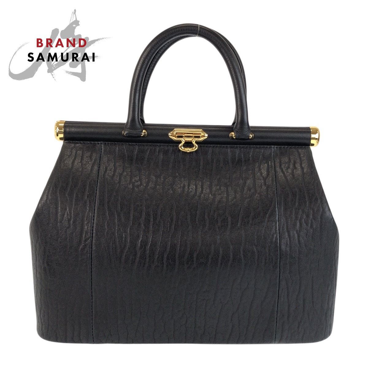 美品 ブラック 黒 ゴールド金具 レザー ハンドバッグ レディース