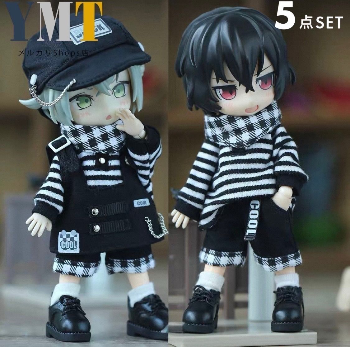 オビツ11 ドール服 カジュアル5点セット チェーン付き帽子+スカーフ+