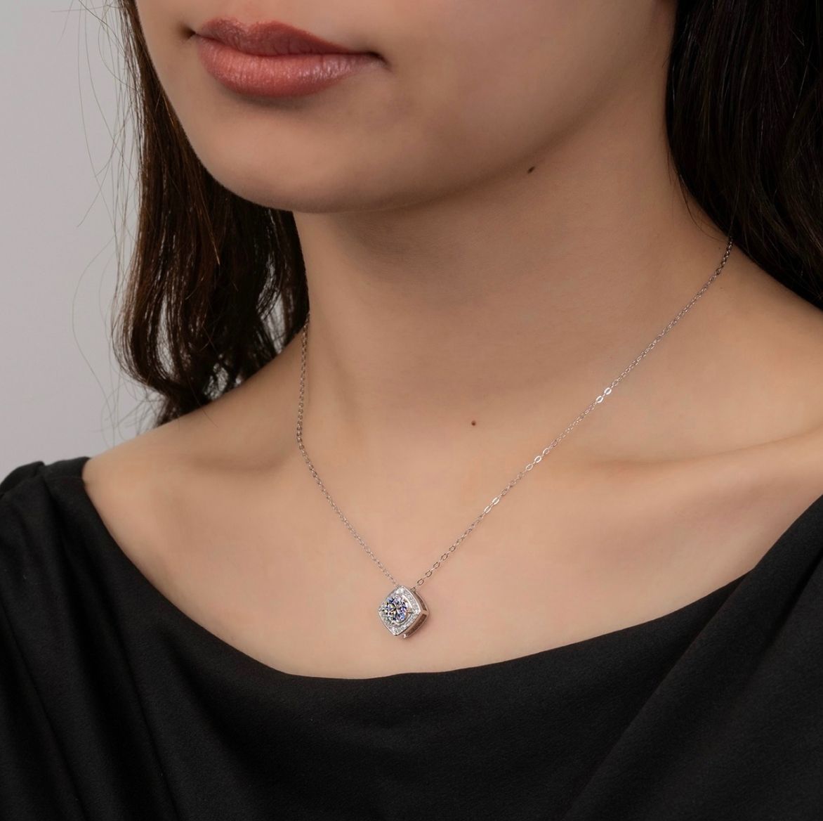 GRA鑑定書　モアサナイトダイヤ　15ct　特大　ネックレス　シルバー　アクセ 究極◇1ct モアサナイト ダイヤ スクエア ネックレス シルバー925