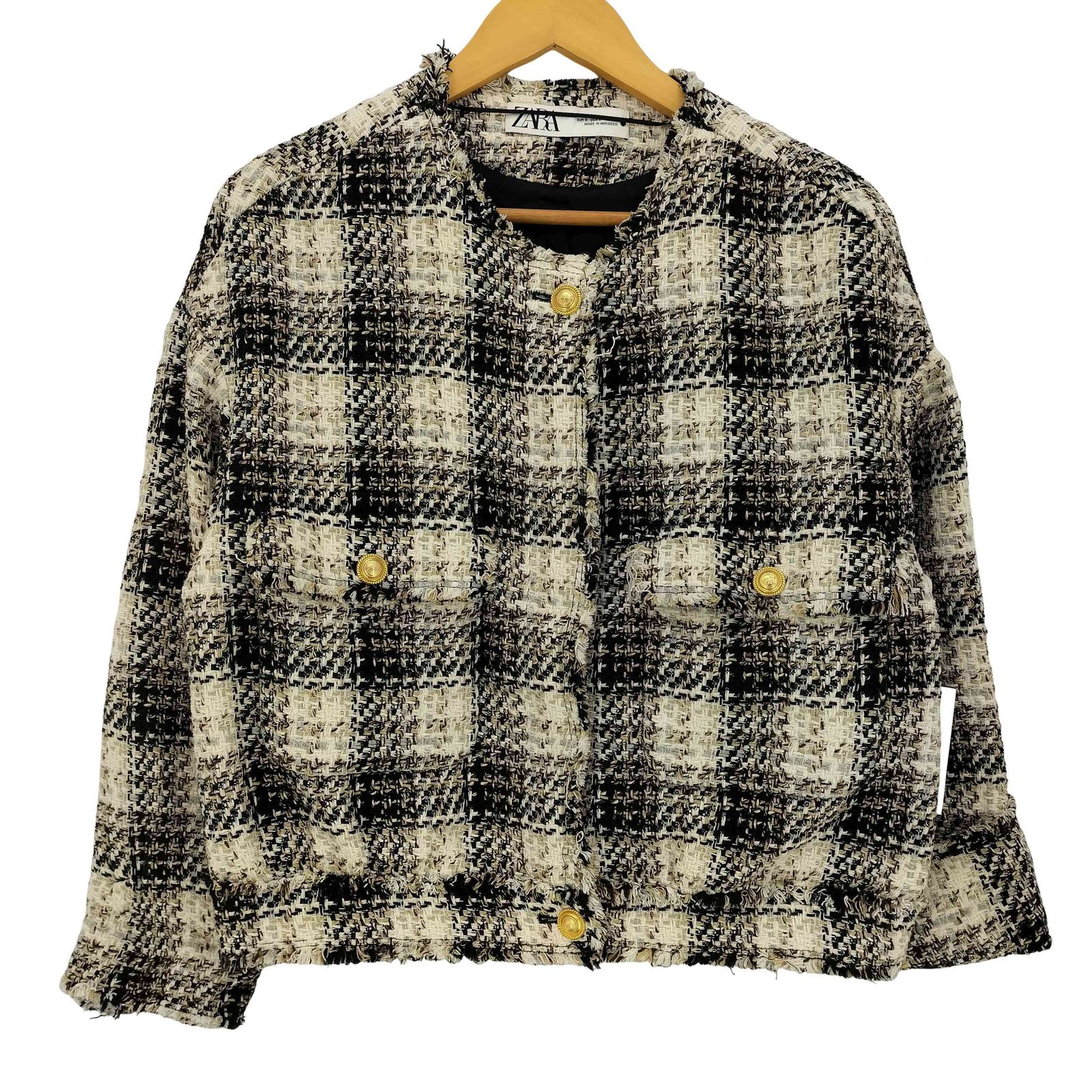 ザラ ZARA 金ボタン テクスチャーチェック ミックスツイードジャケット