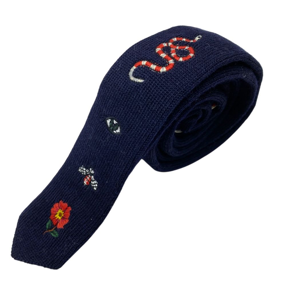 グッチ エンブロイダリー ニットタイ ネクタイ 総柄 刺繍 ロゴ