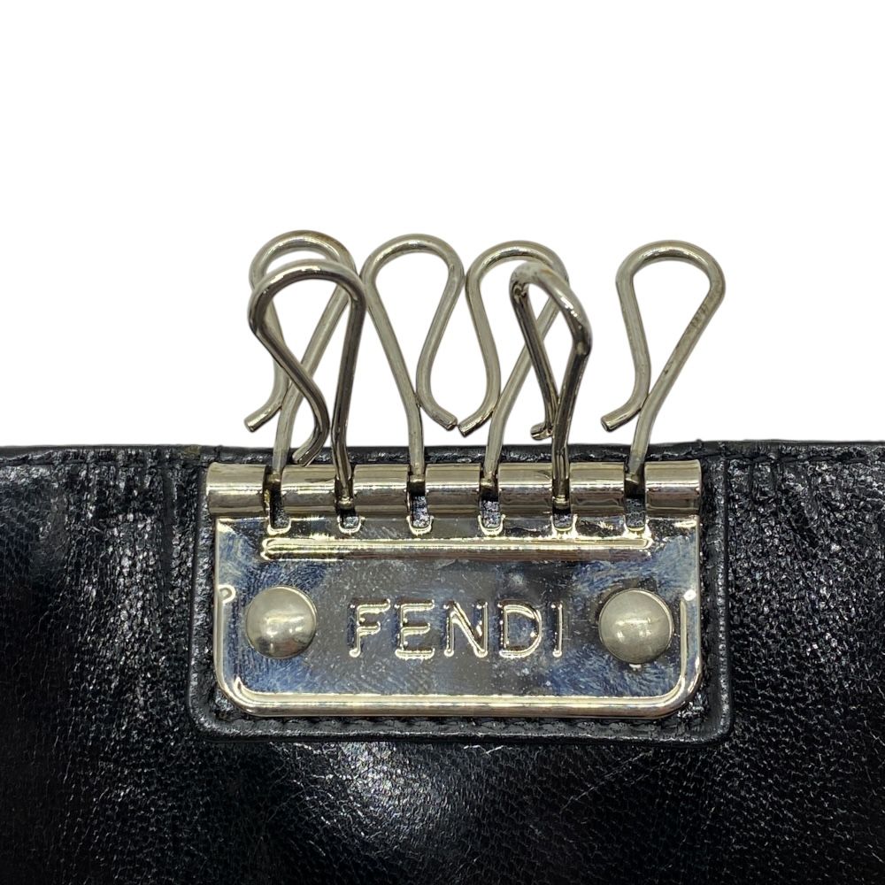 フェンディ ズッカ 6連 キーケース ロゴ コンパクト レザー ブラック