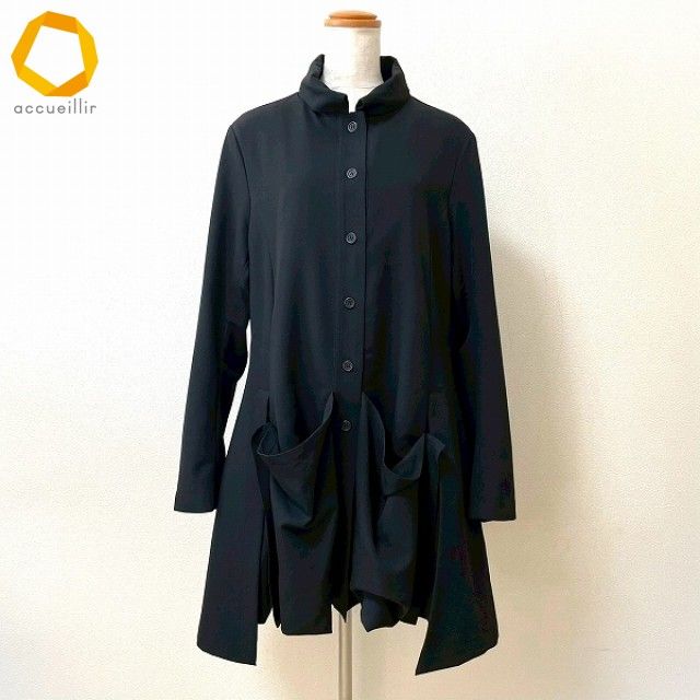 #anc モユルセンソユニコ 萌 moyuru sensounico コート 40 黒 スタンドカラー ポケット 美品 レディース [754647]