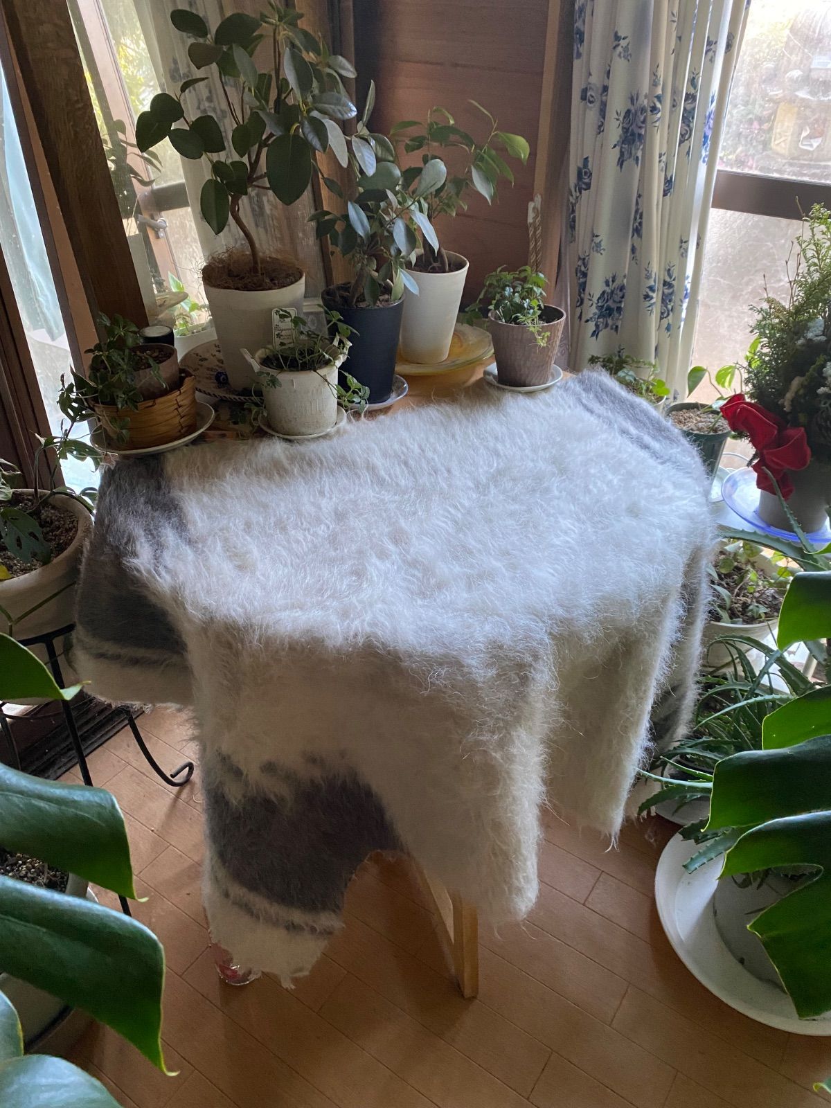 合わせやすい上品な色合いヴィンテージグレーと白のシイルトバッタニ