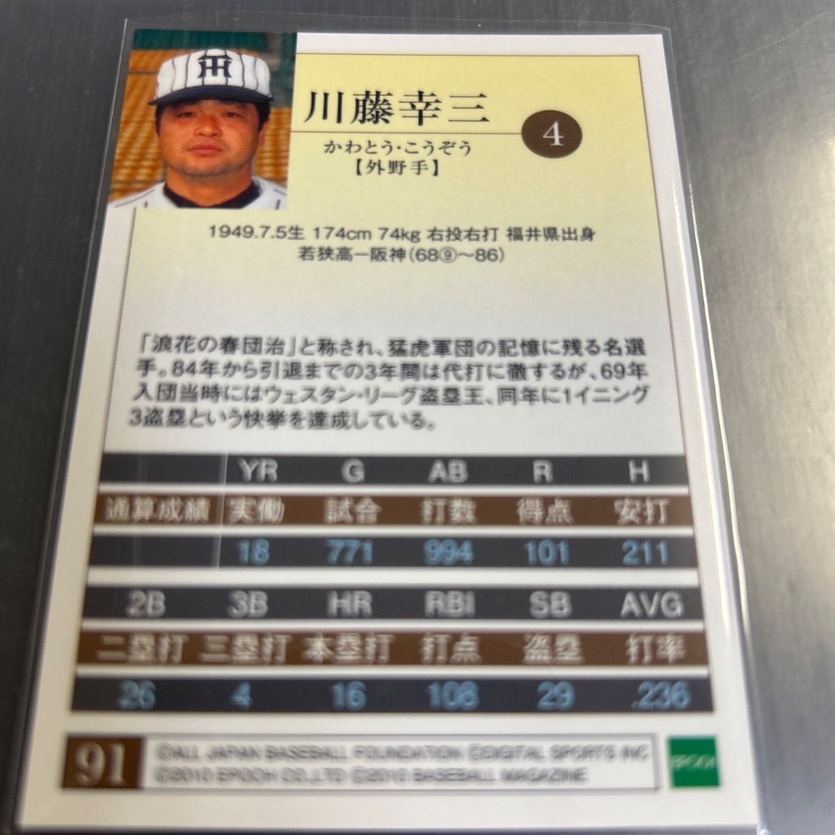 エポック 2010 日本プロ野球機構 15周年 川藤幸三 阪神タイガース No