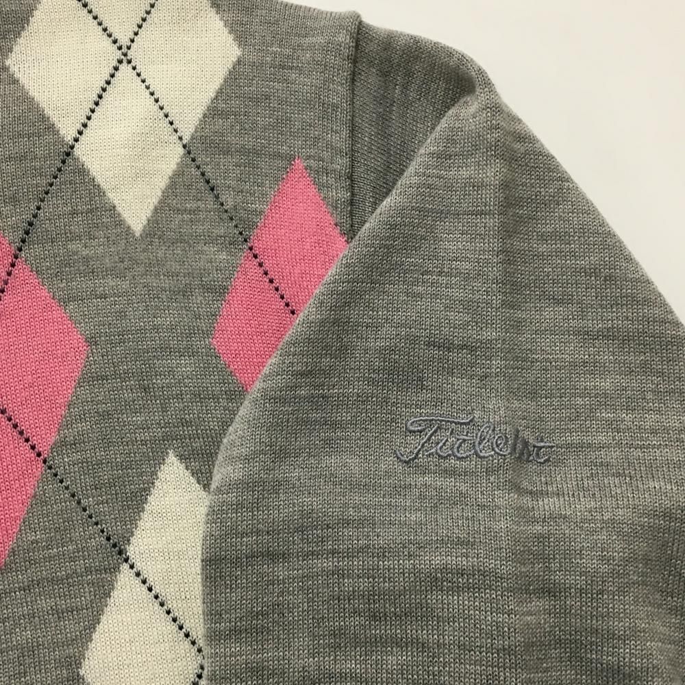 タイトリスト ニットジャケット グレー×ピンク アーガイル柄 蓄熱裏地